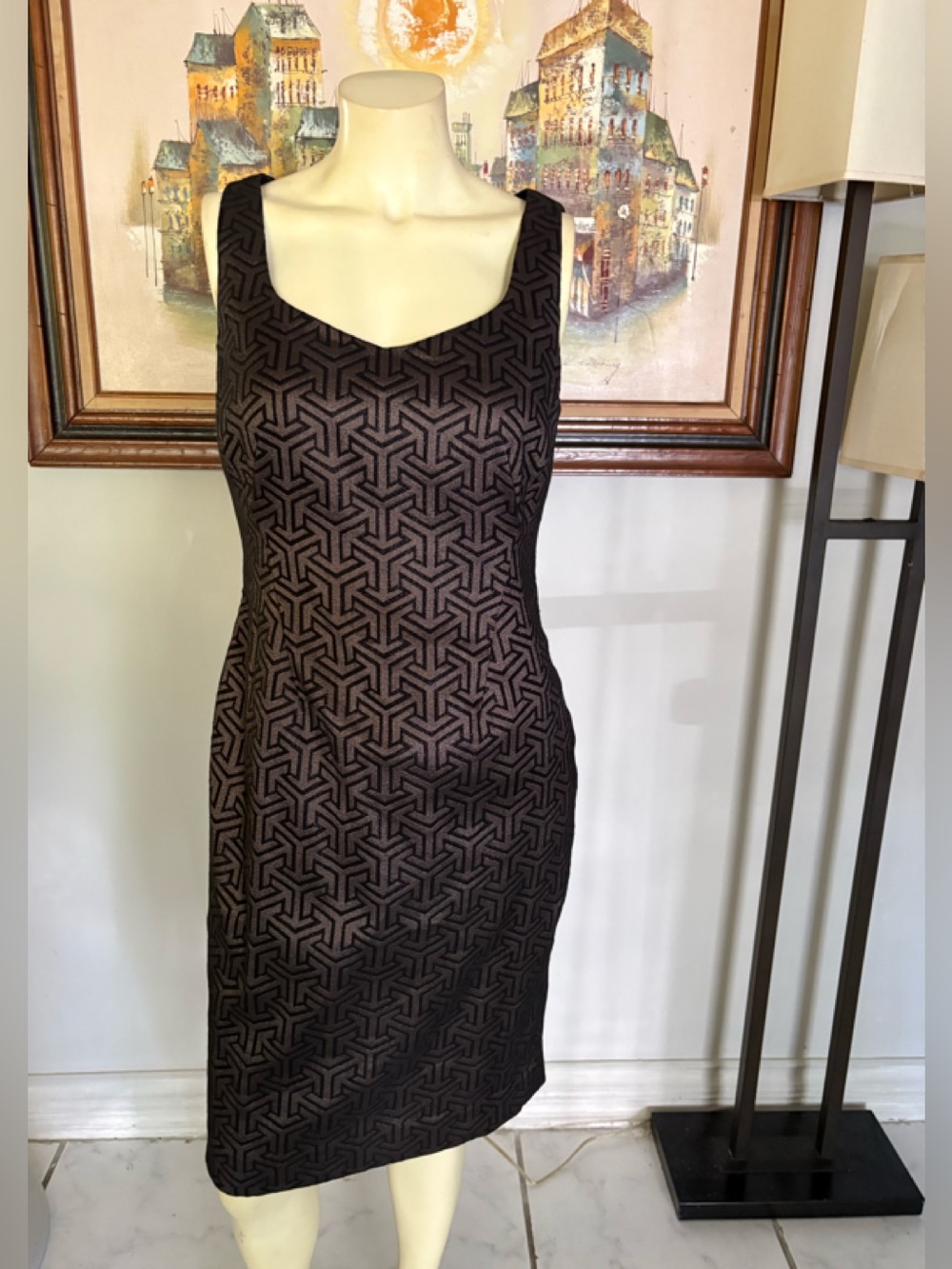 Etcetera Black & Brown Geometric Sheath Dress Size 6